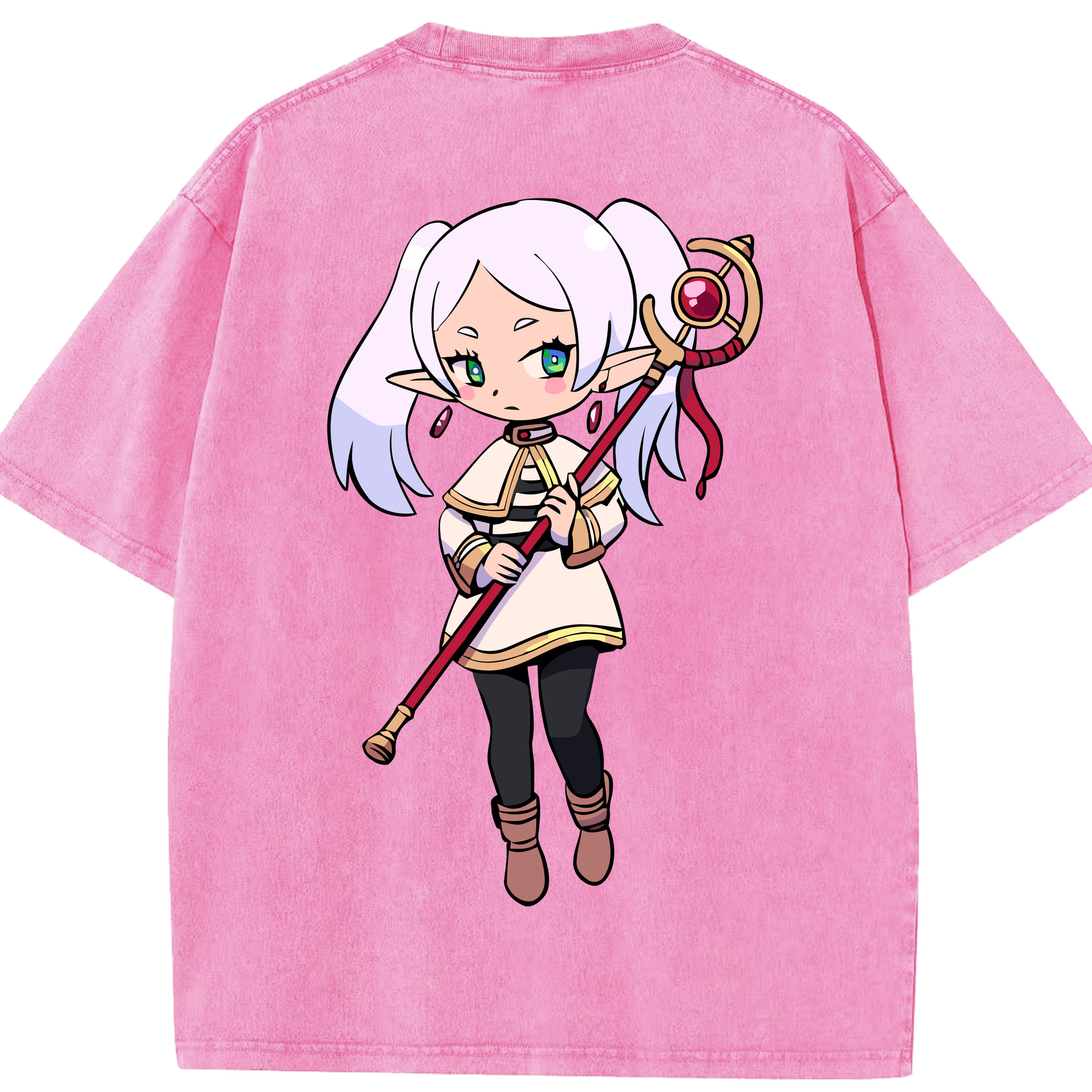 （画像用） 葬送のフリーレン Frieren 綿100% ヴィンテージ風 半袖Tシャツ（背面プリント）